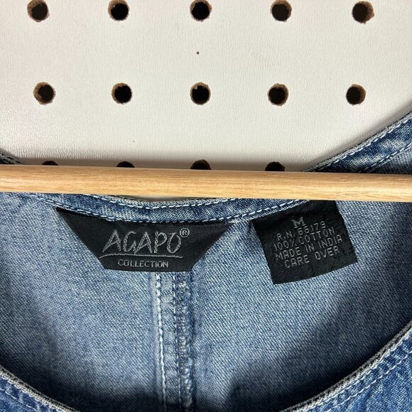 90s Denim Jean Dress Women's Medium Quilt Patchwork Stitched‎ USA Flag Red White - Picture 6 of 7